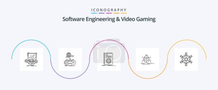 Illustration for Software Engineering And Video Gaming Line 5 Icon Pack Including game. cooperation. running. virus. insect - Royalty Free Image