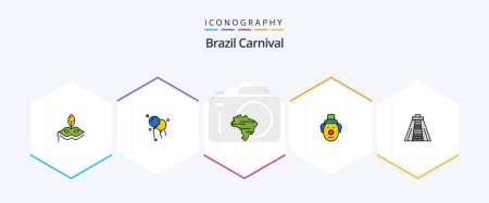 Ilustración de Brasil Carnaval 25 FilledLine icono del paquete incluyendo Brasil. mapa. globos. Brasil. carnaval - Imagen libre de derechos