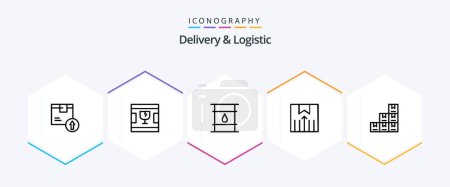 Téléchargez les illustrations : Delivery And Logistic 25 Line icon pack including shipping services. delivery. shapes. logistic. cylinder - en licence libre de droit