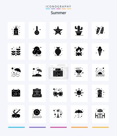 Téléchargez les illustrations : Creative Summer 25 Glyphe Solid Black icône pack Tels que le surf. le sport. la mer. loisirs. nature - en licence libre de droit
