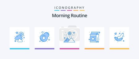 Illustration for Morning Routine Blue 5 Icon Pack Including breakfast. meat. weather. food. pack. Creative Icons Design - Royalty Free Image