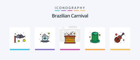 Téléchargez les illustrations : Brazilian Carnival Line Filled 5 Icon Pack Including instrument. soccer. violin. football. cap. Creative Icons Design - en licence libre de droit