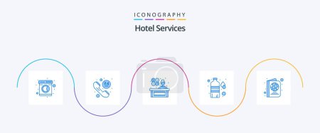 Illustration for Hotel Services Blue 5 Icon Pack Including travel. passport. female manager. water drop. bottle - Royalty Free Image