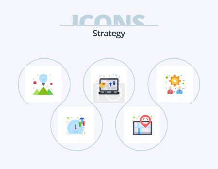 Illustration for Strategy Flat Icon Pack 5 Icon Design. management. laptop. creative. grow. analysis - Royalty Free Image