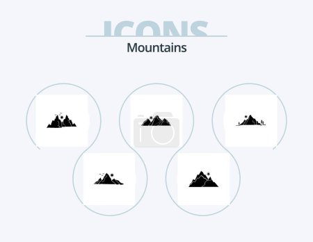 Illustration for Mountains Glyph Icon Pack 5 Icon Design. . . mountain. tree. hill - Royalty Free Image