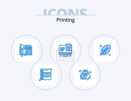 Illustration for Printing Blue Icon Pack 5 Icon Design. plant. green. illustration. eco. typography - Royalty Free Image