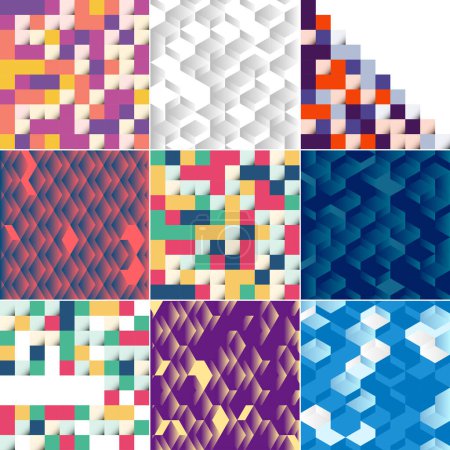 Illustration for Blue mosaic pattern with a mosaic color gradient vector illustration suitable for design projects; color sample of a pixel landscape; pack of 9 available - Royalty Free Image