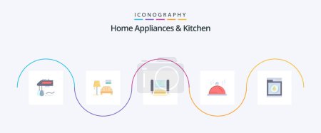Téléchargez les illustrations : Home Appliances And Kitchen Flat 5 Icon Pack Including machine. servise. computer. pallat. hotel - en licence libre de droit