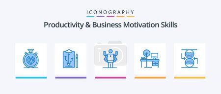 Téléchargez les illustrations : Productivity And Business Motivation Skills Blue 5 Icon Pack Including place. desk. tactics. comfort. multitask. Creative Icons Design - en licence libre de droit