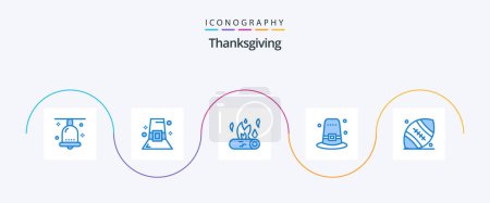 Téléchargez les illustrations : Thanksgiving Blue 5 Icon Pack Including thanksgiving. hat. thanksgiving. garden. fire - en licence libre de droit