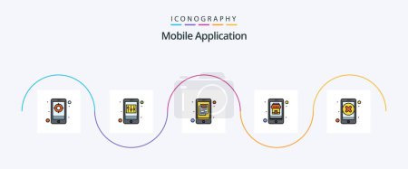 Téléchargez les illustrations : Mobile Application Line Filled Flat 5 Icon Pack Including cross. shoping. application. online shop. buy - en licence libre de droit