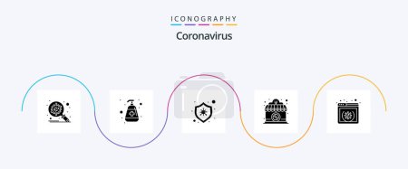 Téléchargez les illustrations : Coronavirus Glyphe 5 Icône Pack Inclus interdit. Magasin. protection contre les virus. fermé. virus - en licence libre de droit