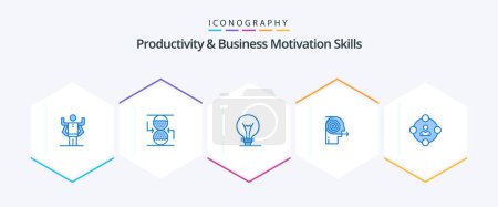 Illustration for Productivity And Business Motivation Skills 25 Blue icon pack including social media. focus. idea. effort. focusing solutions - Royalty Free Image