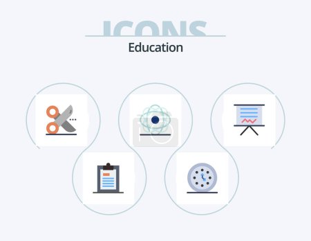 Ilustración de Education Flat Icon Pack 5 Icon Design. molécula. átomo. Tiempo. Rebanada. papel - Imagen libre de derechos
