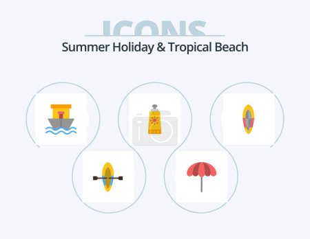 Illustration for Beach Flat Icon Pack 5 Icon Design. surfing. sports. beach. recreation. sunblock - Royalty Free Image