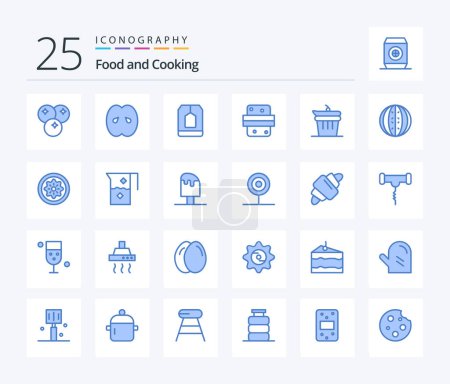 Téléchargez les illustrations : Food 25 Blue Color icon pack including drink. burger. peach. breakfast. food - en licence libre de droit