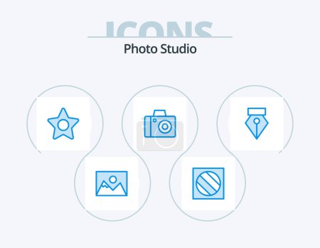 Illustration for Photo Studio Blue Icon Pack 5 Icon Design. . pen. star. editor. photo - Royalty Free Image