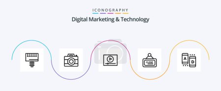 Téléchargez les illustrations : Digital Marketing And Technology Line 5 Icon Pack Including marketing. close. video. sign. marketing - en licence libre de droit