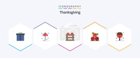 Téléchargez les illustrations : Thanksgiving 25 Flat icon pack including thanksgiving. cranberry. umbrella. berry. food - en licence libre de droit