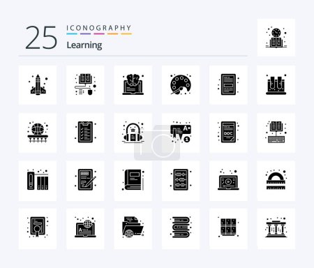 Illustration for Learning 25 Solid Glyph icon pack including ebook. learning. brain. streamline. painting - Royalty Free Image