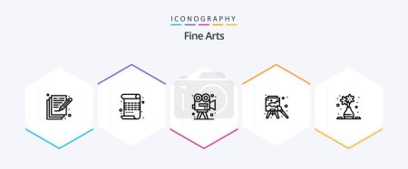 Illustration for Fine Arts 25 Line icon pack including flower pot. arts. video. art. paint - Royalty Free Image