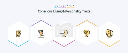 Ilustración de Concious Living And Personality Traits 25 FilledLine icon pack including human. brain. manipulate. activity. man - Imagen libre de derechos