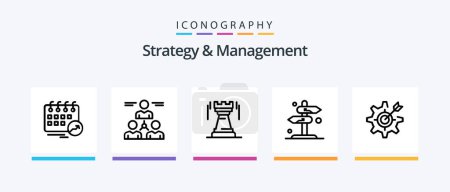 Téléchargez les illustrations : Strategy And Management Line 5 Icon Pack Including flag. point. all. map. config. Creative Icons Design - en licence libre de droit