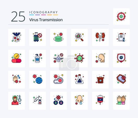 Illustration for Virus Transmission 25 Line Filled icon pack including infected. magnifying. face. interfac. devirus - Royalty Free Image