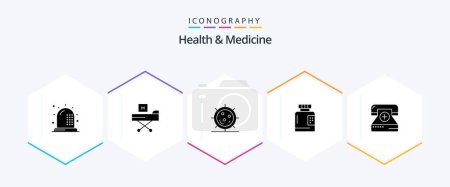 Illustration for Health and Medicine 25 Glyph icon pack including fitness. bottle. form. medicine. form - Royalty Free Image