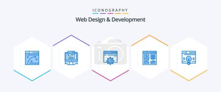 Ilustración de Diseño web y desarrollo 25 Paquete de iconos azul incluyendo bombilla. web. diseño. interfaz. vídeo - Imagen libre de derechos