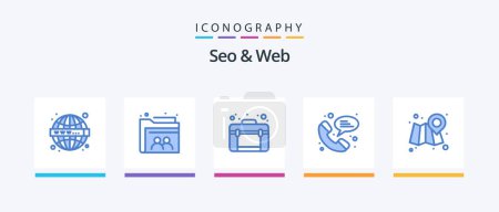 Illustration for Seo and Web Blue 5 Icon Pack Including map. web. bag. chat. web. Creative Icons Design - Royalty Free Image