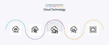 Téléchargez les illustrations : Cloud Technology Line 5 Icon Pack y compris la flèche. données. données. nuage. sac - en licence libre de droit