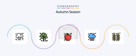 Ilustración de Autumn Line Filled Flat 5 Icon Pack Incluyendo acción de gracias. comida. fruta. otoño. lluvia - Imagen libre de derechos