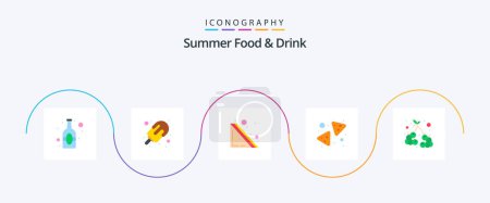 Ilustración de Comida y bebida de verano Flat 5 Icon Pack Incluyendo la uva. snack. Dulce. nachos. chips - Imagen libre de derechos