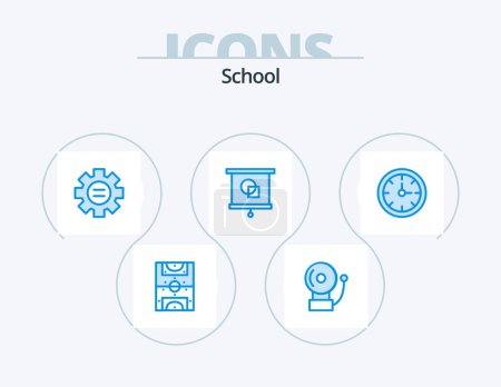 Ilustración de School Blue Icon Pack 5 Icon Design. stopwatch. alarm. education. school. education - Imagen libre de derechos
