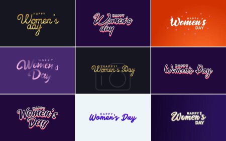 Téléchargez les illustrations : Pink Happy Women's Day typographical design elements international women's day icon and symbol suitable for use in minimalistic designs for international women's day concepts; vector illustration - en licence libre de droit
