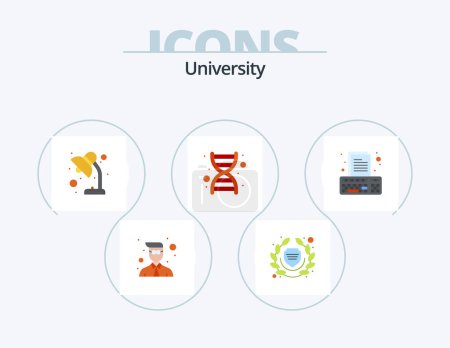Ilustración de University Flat Icon Pack 5 Icon Design (en inglés). Componer. lámpara. genoma. dna - Imagen libre de derechos