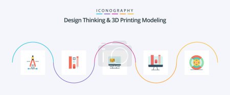 Illustration for Design Thinking And D Printing Modeling Flat 5 Icon Pack Including filament. pincil. computer. scale. computer - Royalty Free Image