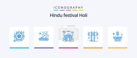 Illustration for Holi Blue 5 Icon Pack Including oil. flame. yurt. fire. sound. Creative Icons Design - Royalty Free Image