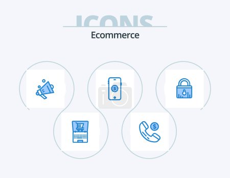 Illustration for Ecommerce Blue Icon Pack 5 Icon Design. shopping. security. ecommerce. lock. shopping - Royalty Free Image