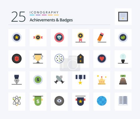 Illustration for Achievements & Badges 25 Flat Color icon pack including design. stamp. achievements. ribbon. badges - Royalty Free Image