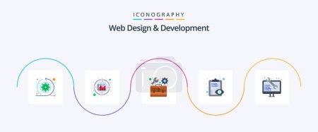 Ilustración de Diseño Web y Desarrollo Flat 5 Icon Pack Incluyendo web. codificación. reparación. portapapeles. visión general - Imagen libre de derechos