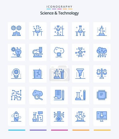 Téléchargez les illustrations : Creative Science and Technology 25 Pack icône bleue telle que la microbiologie. chimie. Expérience scientifique. apprentissage automatique. apprentissage profond - en licence libre de droit