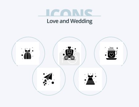 Téléchargez les illustrations : Icône de glyphe de mariage Pack 5 Icône Design. mariage. En voiture. Robe. antique. mariage - en licence libre de droit