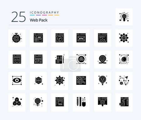 Téléchargez les illustrations : Web Pack 25 Solid Glyph icon pack including web. design. compass. server. error error page - en licence libre de droit