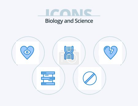 Illustration for Biology Blue Icon Pack 5 Icon Design. heart attack. physics. science. education. biology - Royalty Free Image