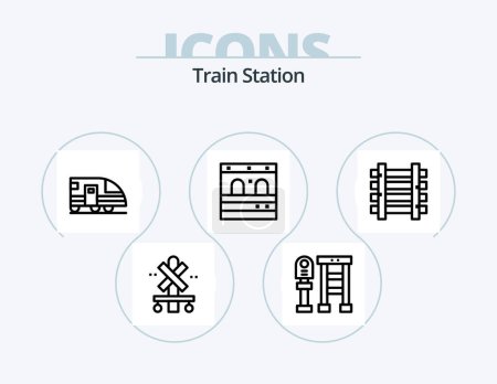 Illustration for Train Station Line Icon Pack 5 Icon Design. sign. transportation. transportation. train. railways - Royalty Free Image