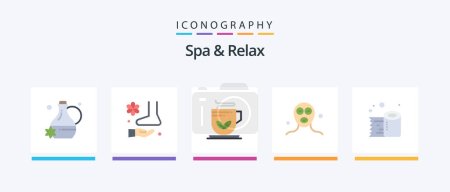 Illustration for Spa And Relax Flat 5 Icon Pack Including paper roll. relaxation. cup. facial mask. beauty. Creative Icons Design - Royalty Free Image