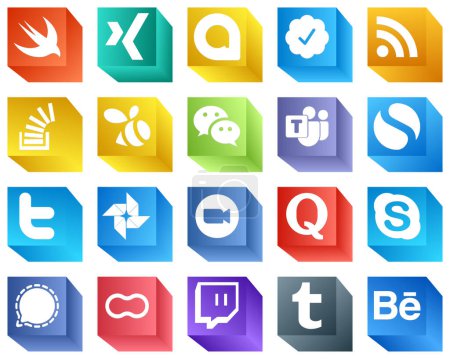 Illustration for 20 3D Icons for Top Social Media Platforms such as tweet. simple. stock and messenger icons. Minimalist and professional - Royalty Free Image