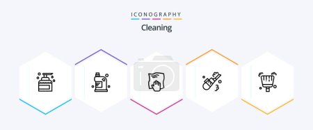 Ilustración de Cleaning 25 Line icon pack including vacuum. cleaner. fluid. scrub. housework - Imagen libre de derechos